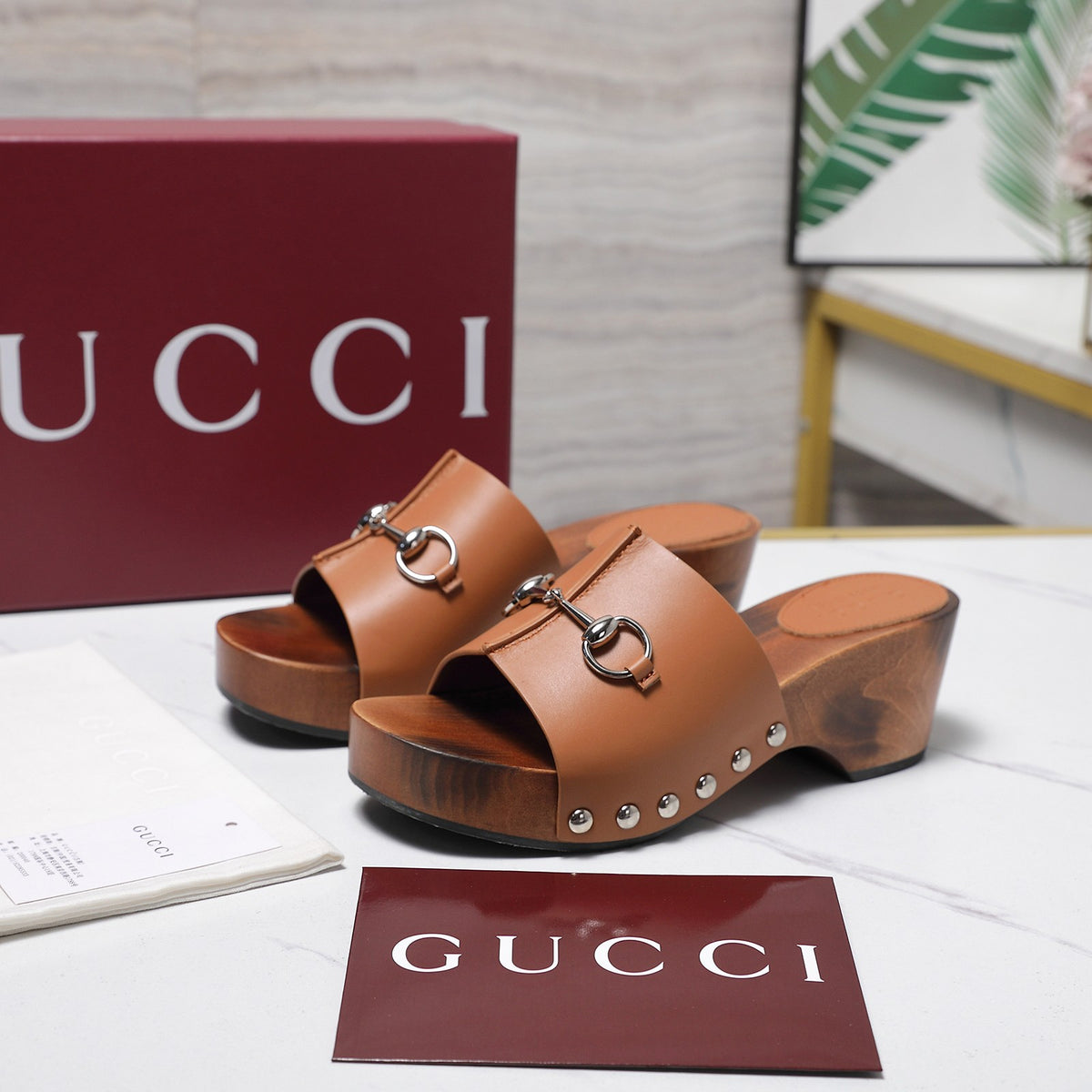 Stylish Women's Horsebit Buckle Solid Wood Platform Slippers 0726051902
