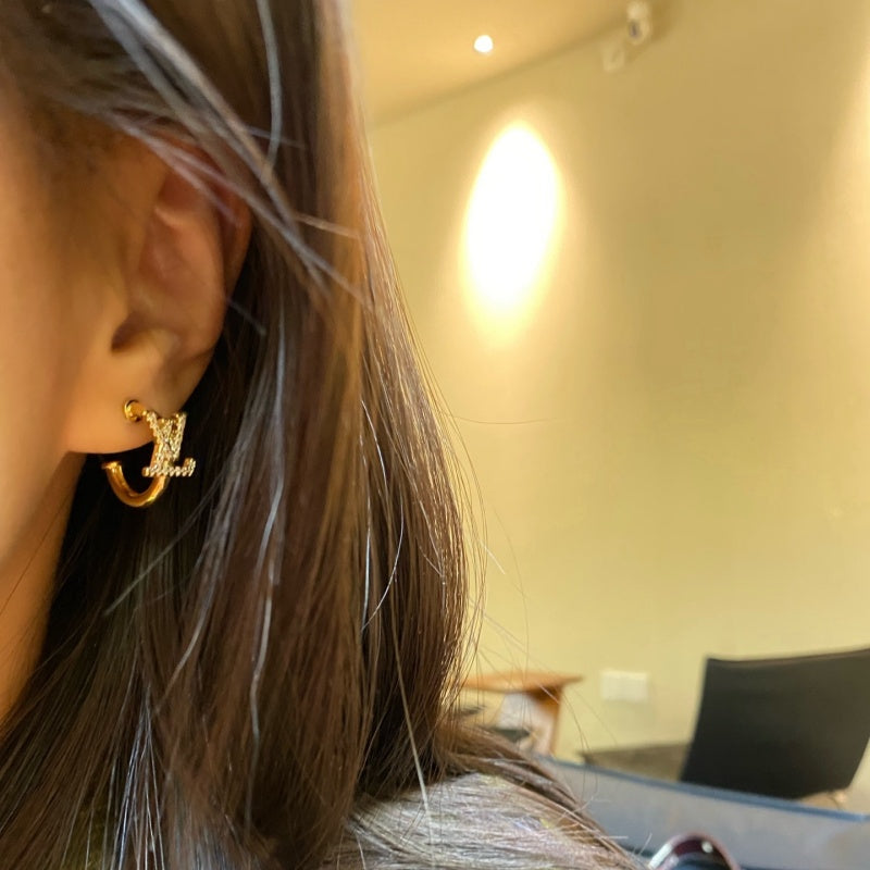 Luxury Rhinestone Letter Small Hoop Earrings XZ1326092804