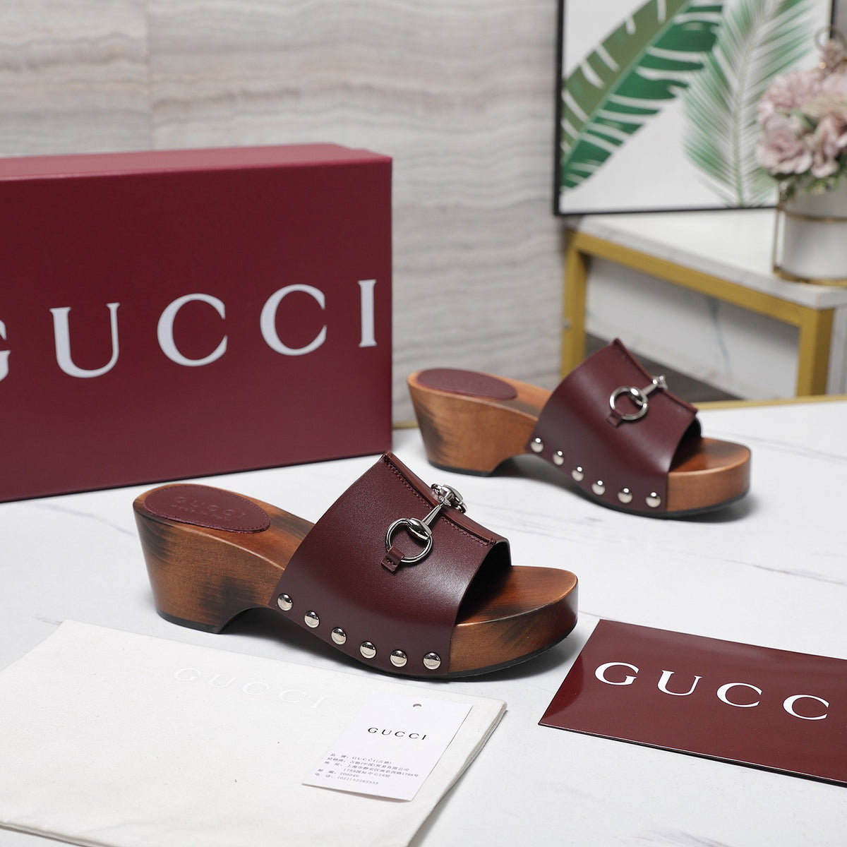 Stylish Women's Horsebit Buckle Solid Wood Platform Slippers 0726051902