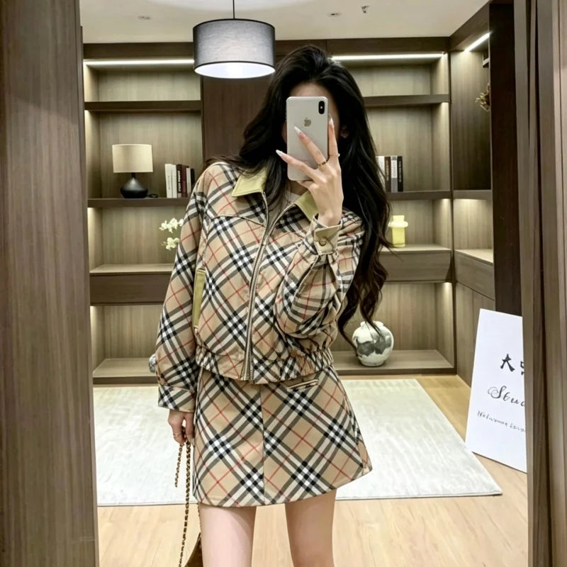 New Fashion Women's BBR Plaid 2 Piece Skirt Set DM1326092013