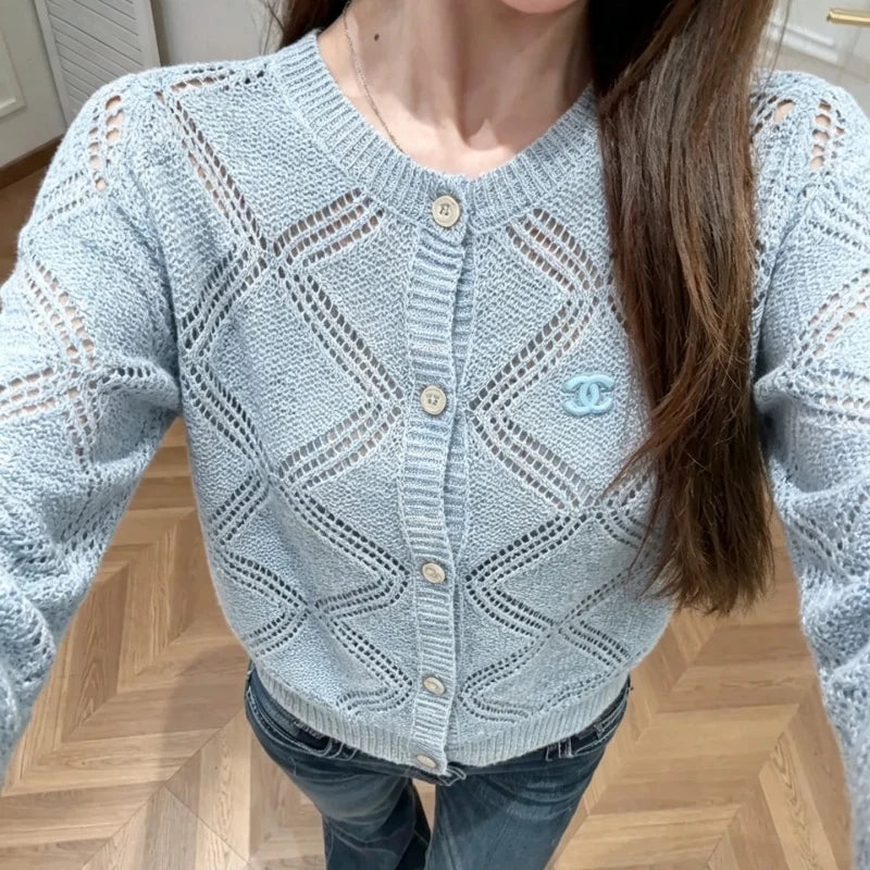 New Fashion Women Hollow Diamond Knit Cardigan XC1326091123