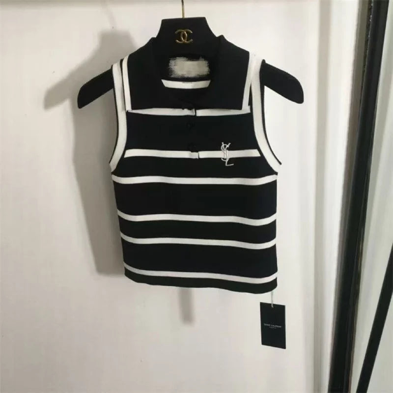 New Fashion Women's YS Striped Polo Knit Tank Top PD1326091809
