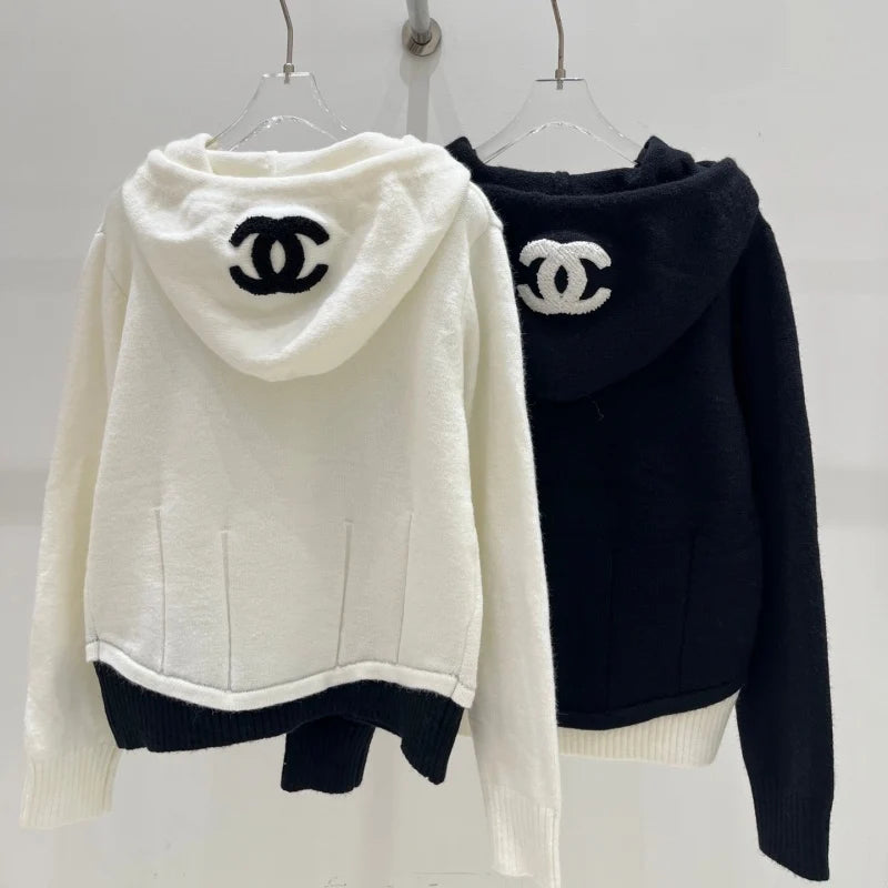 New Fashion Women's Logo Zip Up Hooded Knit Cardigan DM1326092011