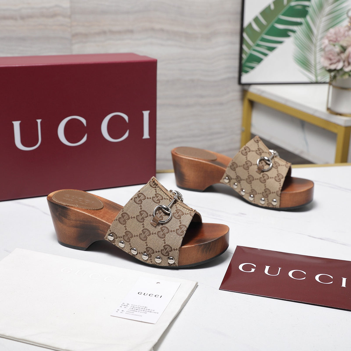 Stylish Women's Horsebit Buckle Solid Wood Platform Slippers 0726051902