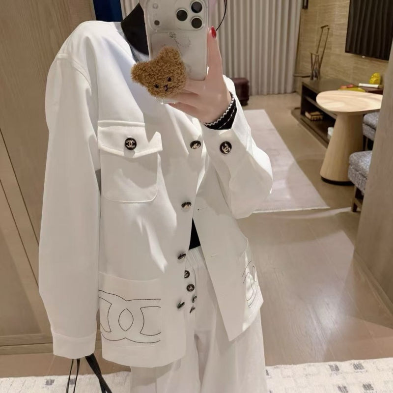 New Fashion Women's CC Contrast Collar Jacket DM1326092831