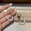 Luxury Gold Lock Pearl Chain Earrings XZ1326092803