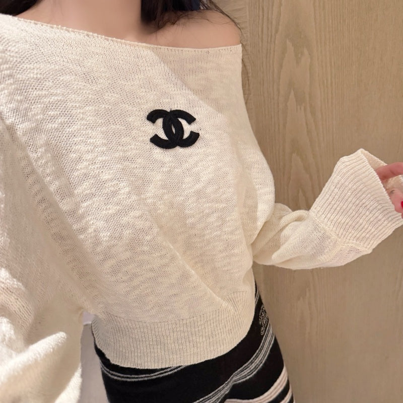 New Fashion Women's CC Off Shoulder Knit Long Sleeve Top CQQ1326092404