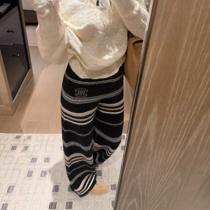 New Fashion Women's CC Striped Knit Wide Leg Pants CQQ1326092405