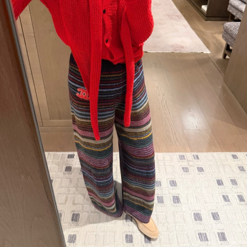 New Fashion Women's CC Striped Knit Wide Leg Pants CQQ1326092405