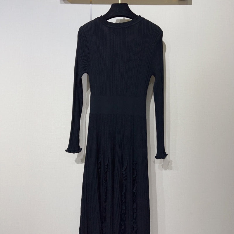 New Fashion Women's CC Ice Silk Knit Long Sleeve Midi Dress CQQ1326092412