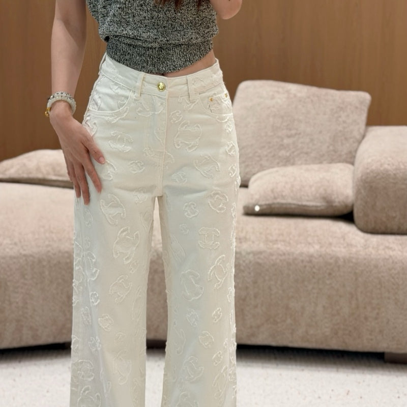 New Fashion Women's CC Jacquard Wide Leg Jeans CQQ1326092413