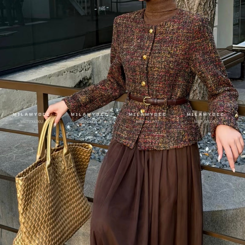 New Fashion Women's CC Wool Tweed Jacket with Belt DM1326092416