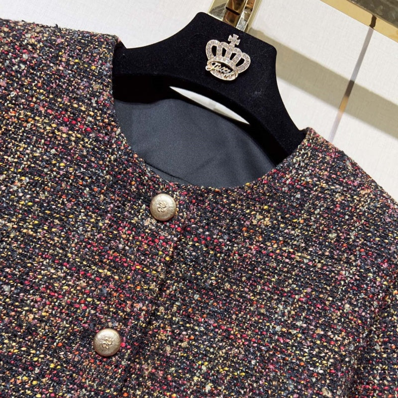 New Fashion Women's CC Wool Tweed Jacket with Belt DM1326092416