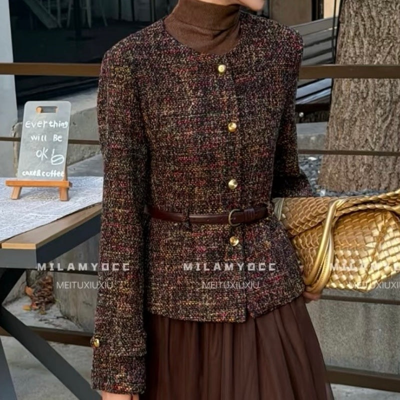 New Fashion Women's CC Wool Tweed Jacket with Belt DM1326092416