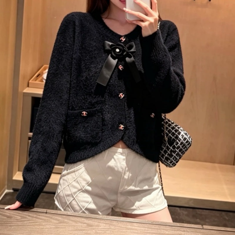 New Fashion Women's CC Bow Fuzzy Knit Cardigan DM1326092418