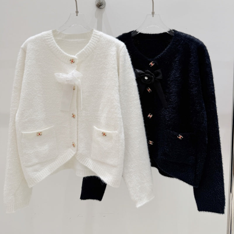 New Fashion Women's CC Bow Fuzzy Knit Cardigan DM1326092418