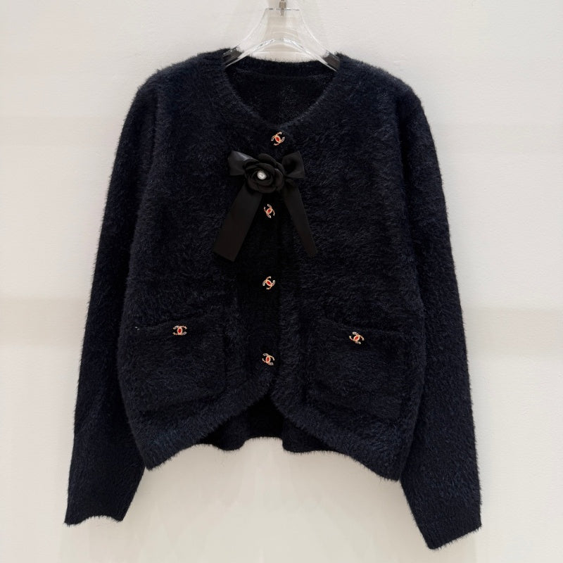 New Fashion Women's CC Bow Fuzzy Knit Cardigan DM1326092418