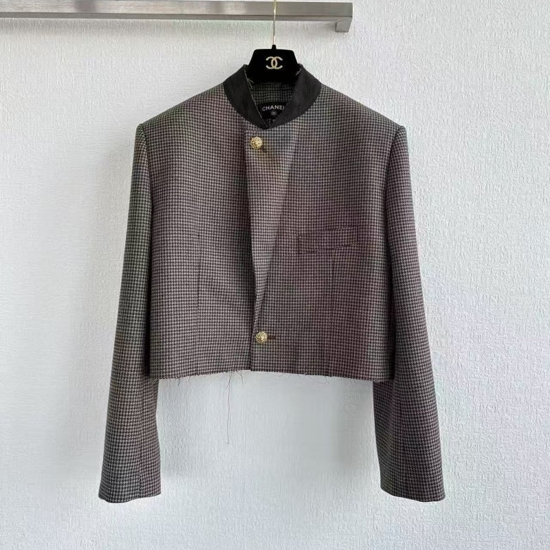 New Fashion Women's CC Houndstooth Cropped Blazer DM1326092419