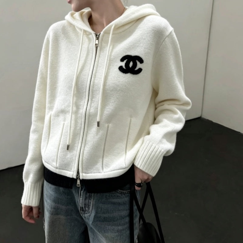 New Fashion Women's CC Hooded Zip-Up Knit Cardigan DM1326092422