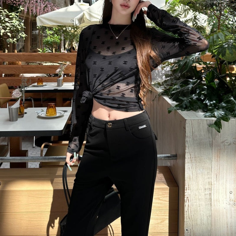 New Fashion Women's CC Mesh Long Sleeve Top  DM1326092425