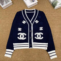 New Fashion Women's V Neck Color Block Knit Cardigan  DM132609232