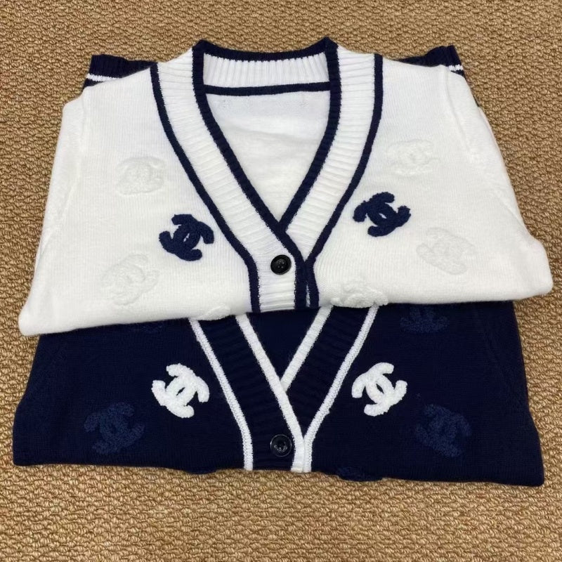 New Fashion Women's V Neck Color Block Knit Cardigan  DM132609232