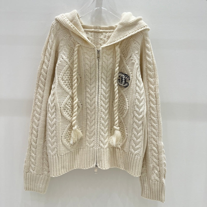 NNew Fashion Women's Cable Knit Hooded Zip Up Cardigan  DM132609233