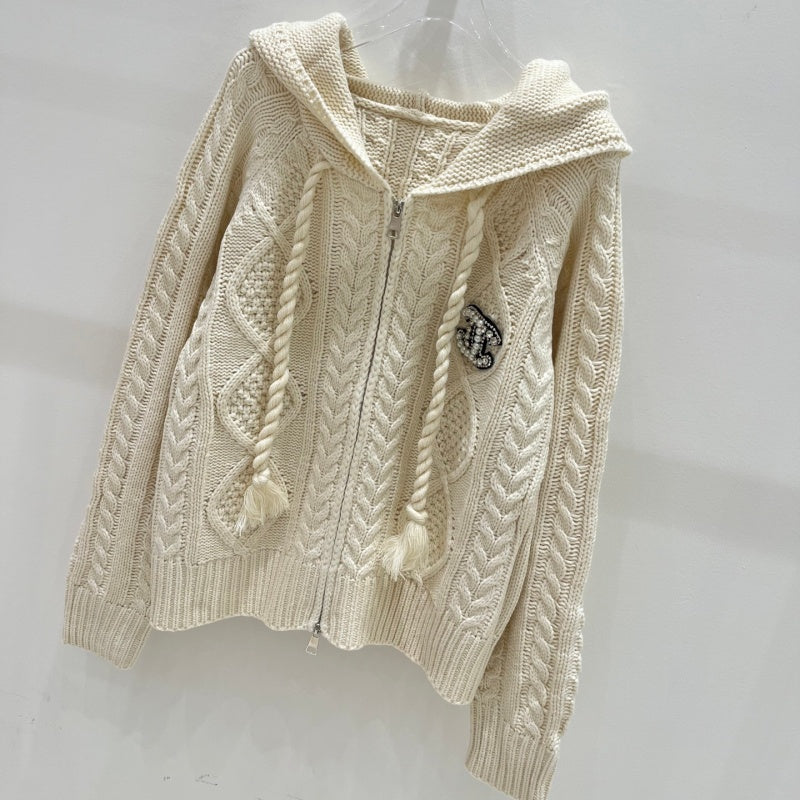 NNew Fashion Women's Cable Knit Hooded Zip Up Cardigan  DM132609233