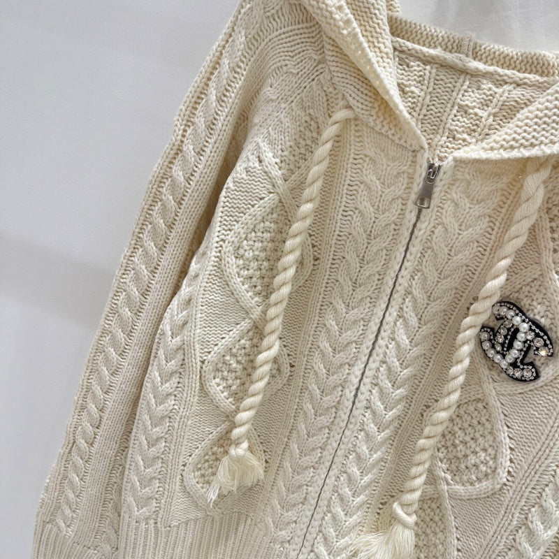 NNew Fashion Women's Cable Knit Hooded Zip Up Cardigan  DM132609233
