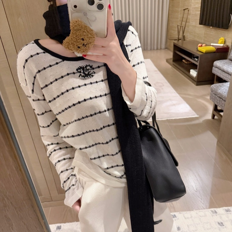 New Fashion Women's CC Striped  T-shirt  DM132609233