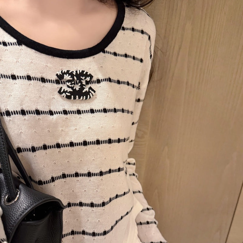 New Fashion Women's CC Striped  T-shirt  DM132609233