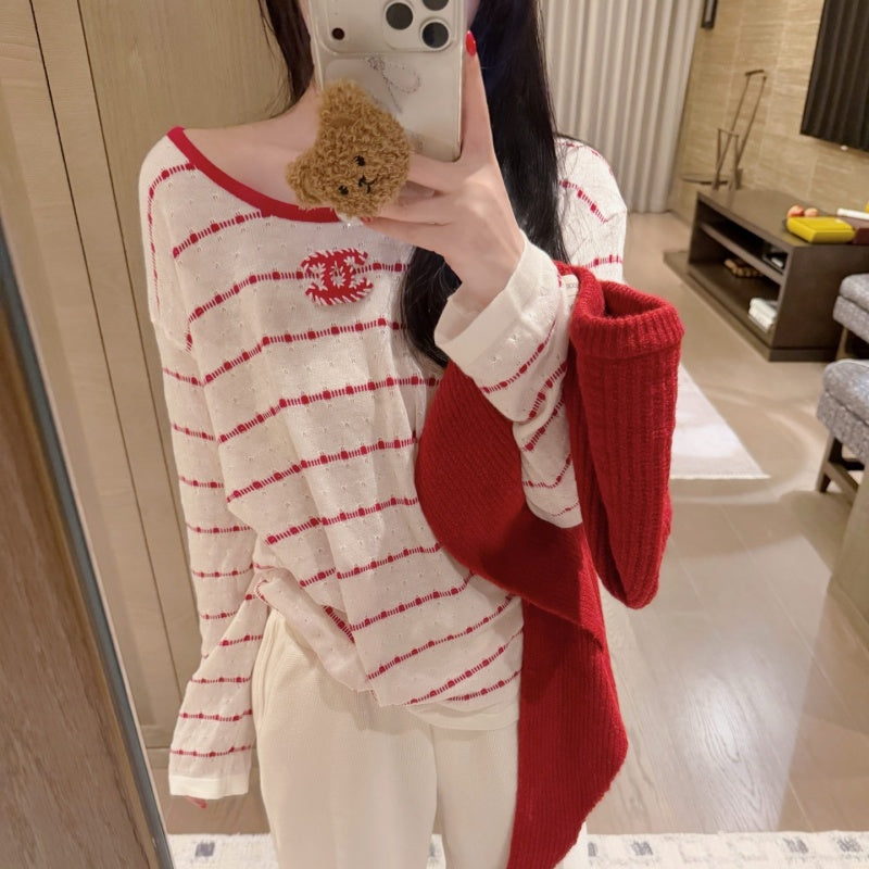 New Fashion Women's CC Striped  T-shirt  DM132609233