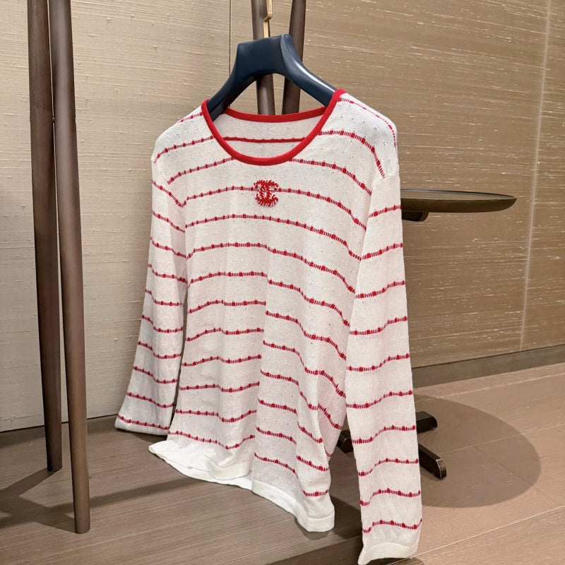 New Fashion Women's CC Striped  T-shirt  DM132609233