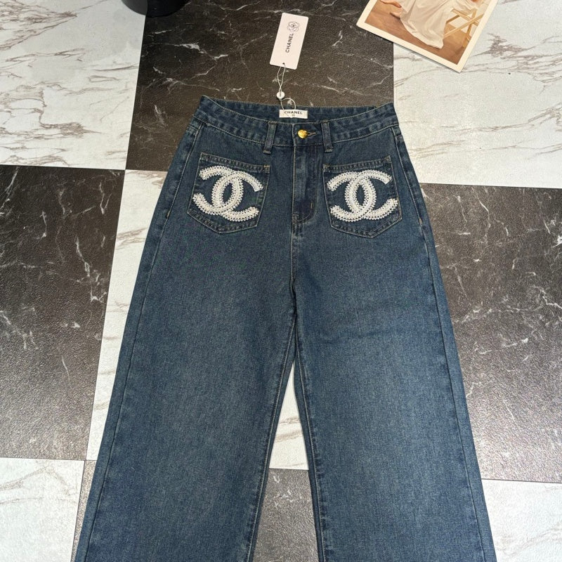 New Fashion Women's Embroidered Pocket Wide Leg Jeans  DM132609235