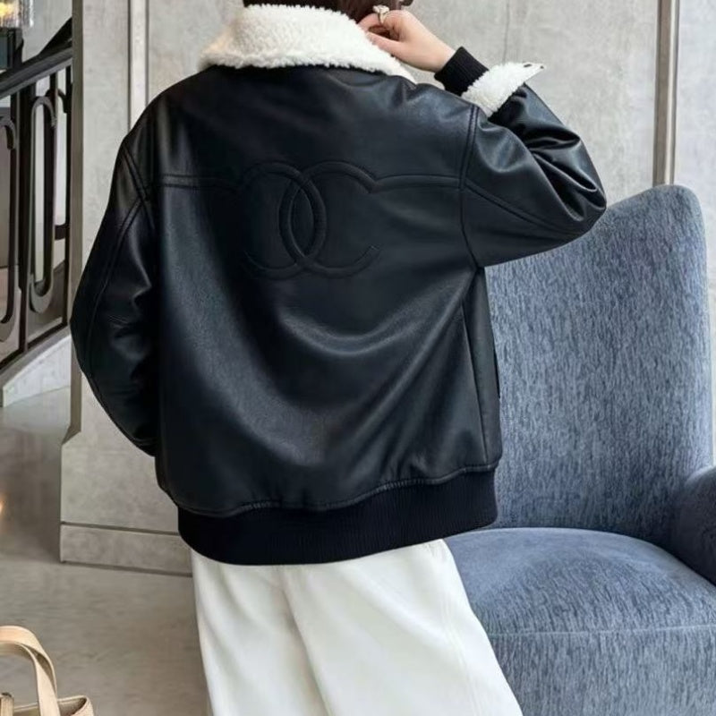 New Fashion Women's CC Leather Jacket DM1326092830