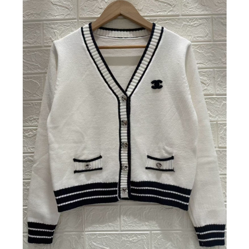 New Fashion Women's CC Contrast Striped Knit Cardigan DM13260928335