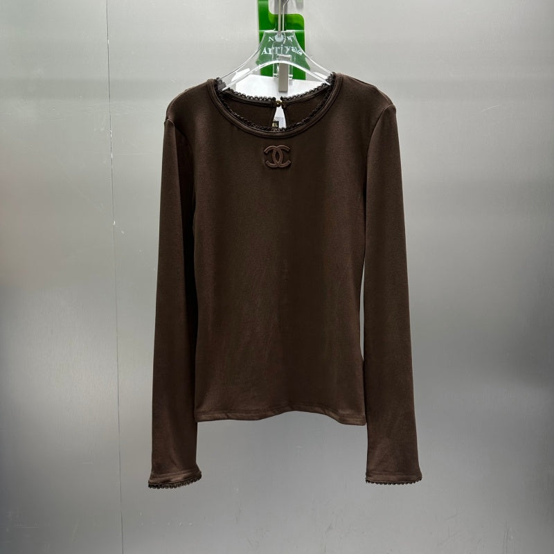 New Fashion Women's CC Lace Edge Slim Top DM13260928336