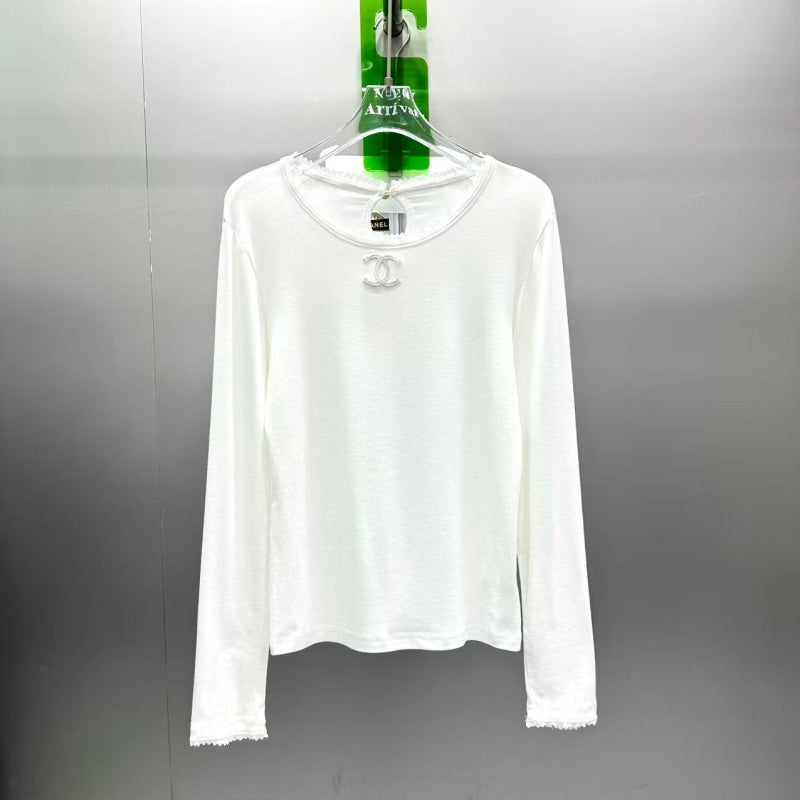 New Fashion Women's CC Lace Edge Slim Top DM13260928336