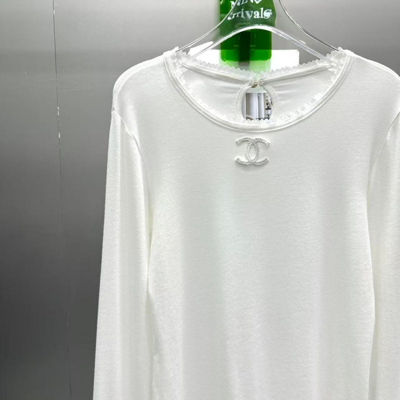 New Fashion Women's CC Lace Edge Slim Top DM13260928336
