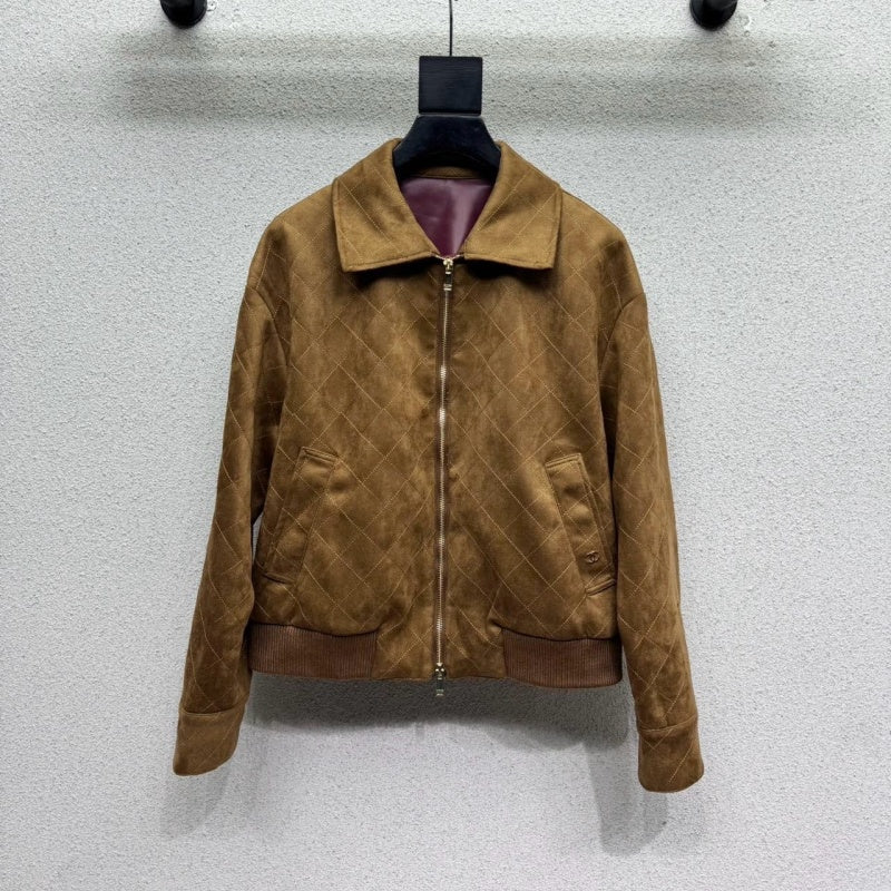 New Fashion Women CC Quilted Suede Zip Up Jacket DM1326092901