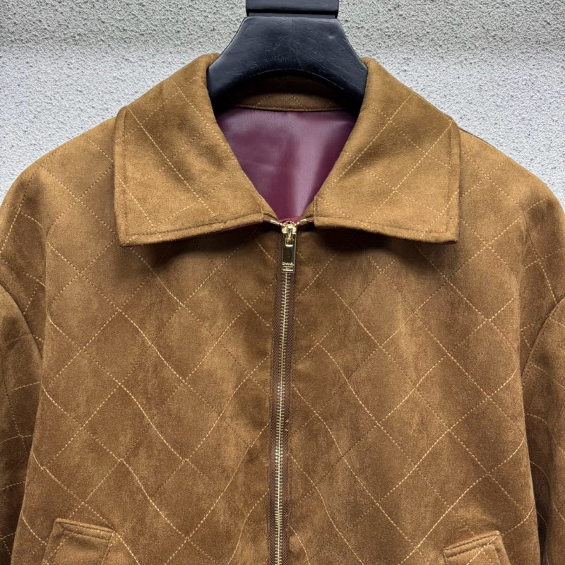 New Fashion Women CC Quilted Suede Zip Up Jacket DM1326092901