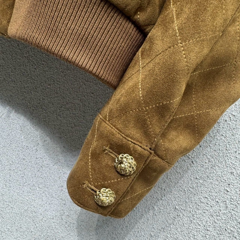 New Fashion Women CC Quilted Suede Zip Up Jacket DM1326092901