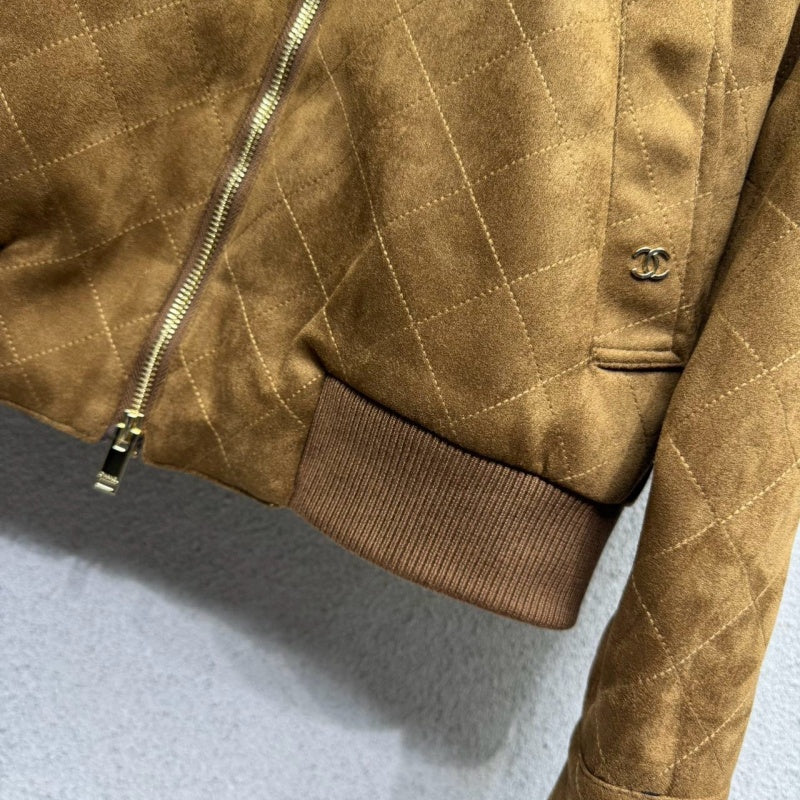 New Fashion Women CC Quilted Suede Zip Up Jacket DM1326092901