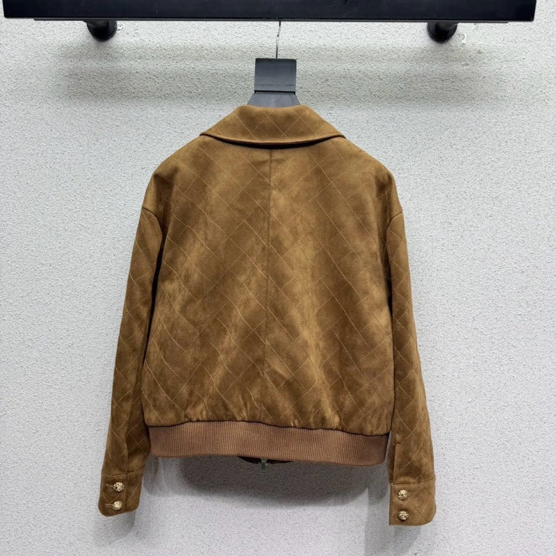 New Fashion Women CC Quilted Suede Zip Up Jacket DM1326092901