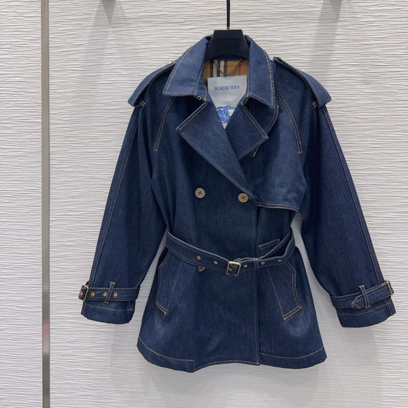 New Fashion Women BBR Belted Denim Trench Coat DM1326092902