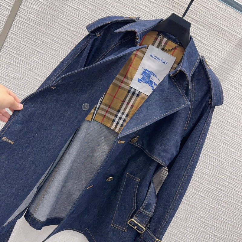 New Fashion Women BBR Belted Denim Trench Coat DM1326092902