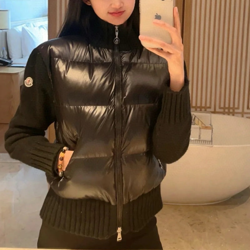 New Fashion Women Knit Splice Zip Puffer Jacket DM1326092903