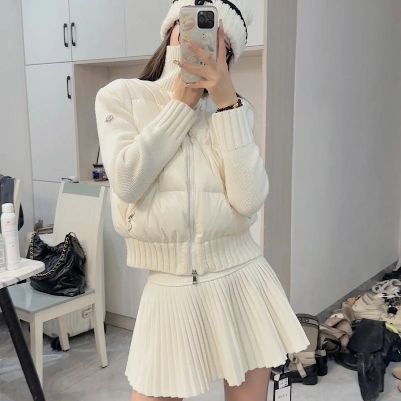 New Fashion Women Knit Splice Zip Puffer Jacket DM1326092903