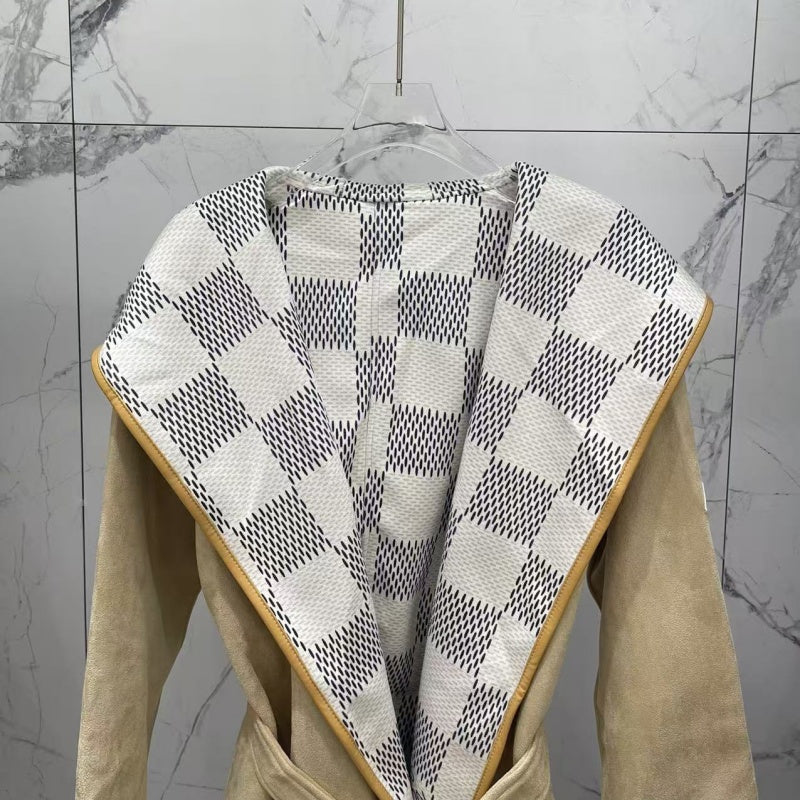 New Fashion Women Checkered Suede Coat DM1326092906