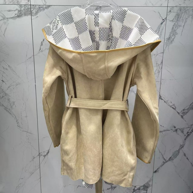 New Fashion Women Checkered Suede Coat DM1326092906